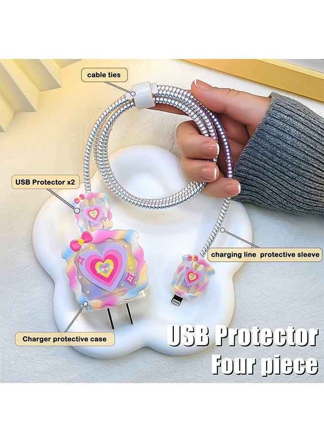 Peachjoy Cable Protector for iPhone Charger, Lovely Cable Protector Compatible with iPhone 18W/20W Charger Anti-Bending USB Cable Cover with Spiral Ropeand End Protector (Love Heart) - Image 2
