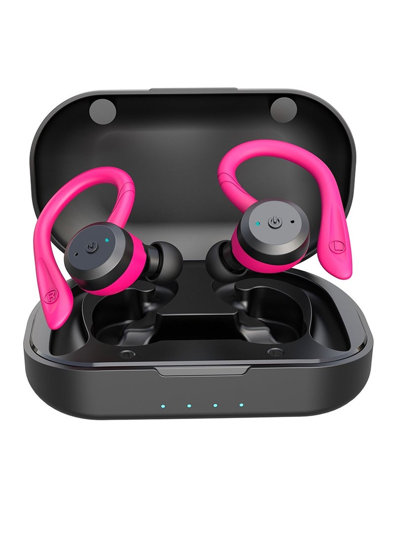 ارواق سماعات رأس بلوتوث، سماعات أذن لاسلكية حقيقية مع علبة شحن، سماعات صوت ستيريو مقاومة للماء IPX7 مع ميكروفون مدمج، سماعة رأس رياضية لاسلكية بنمط ارتداء مزدوج للجري الرياضي، (قطعة واحدة، وردي) - Image 1