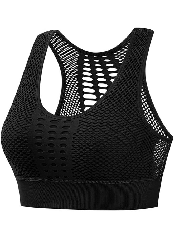 Rubik Sports Bra for Women, Removable Padded Seamless Sports Bra Hollow High Impact Support for Yoga Gym Workout Fitness (Black, XX-Large) - Image 1