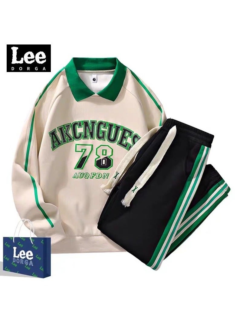 LEE Sweatshirt Set Loose Collar Long Sleeve Casual Sports Two Piece Set  - Image 1