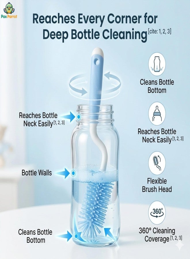 Pax Parrot Silicone Baby Bottle Cleaning Brush |360° rotatable Handle, BPA-Free Soft bristles – Perfect for Cleaning Bottles, Nipples & Pacifiers Safely (Dark Blue) - Image 2