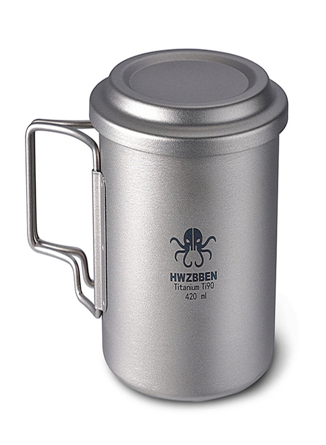 HWZBBEN Titanium Tea Cup with Folding Handle Outdoor Camping Tea Maker Mug with Tea Strainer 420ml - Image 1