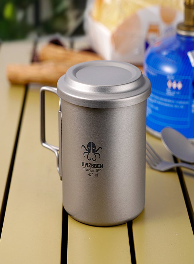HWZBBEN Titanium Tea Cup with Folding Handle Outdoor Camping Tea Maker Mug with Tea Strainer 420ml - Image 5