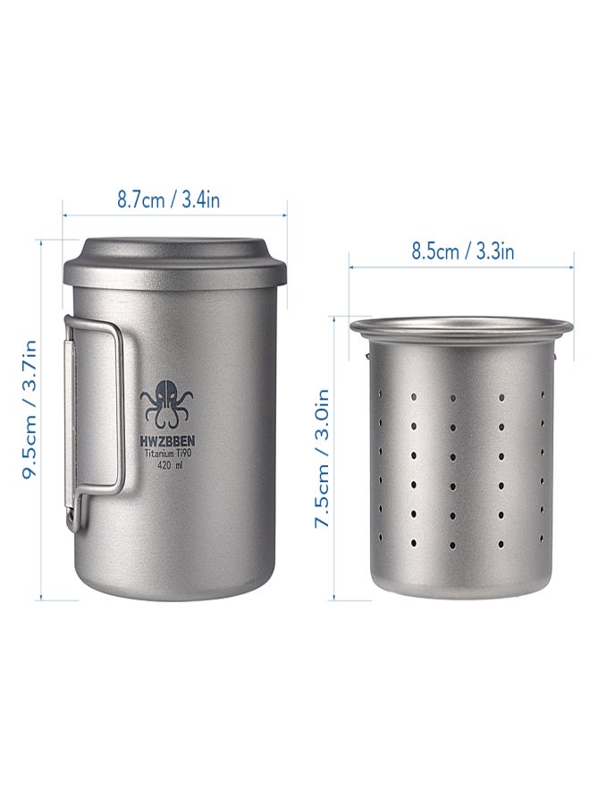 HWZBBEN Titanium Tea Cup with Folding Handle Outdoor Camping Tea Maker Mug with Tea Strainer 420ml - Image 3