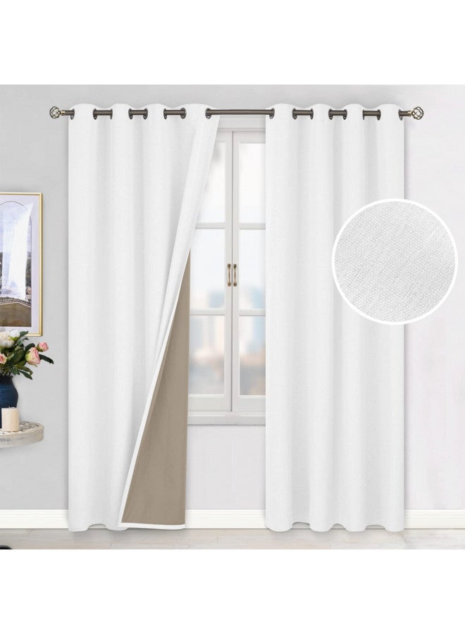 BGment Pure White Blackout Curtains 96 Inch Length for Bedroom 2 Panels Set, Linen Textured Thermal Insulation Soundproof Window Curtain Drapes with Grommet, 52 Inch Wide Each Panel - Image 1