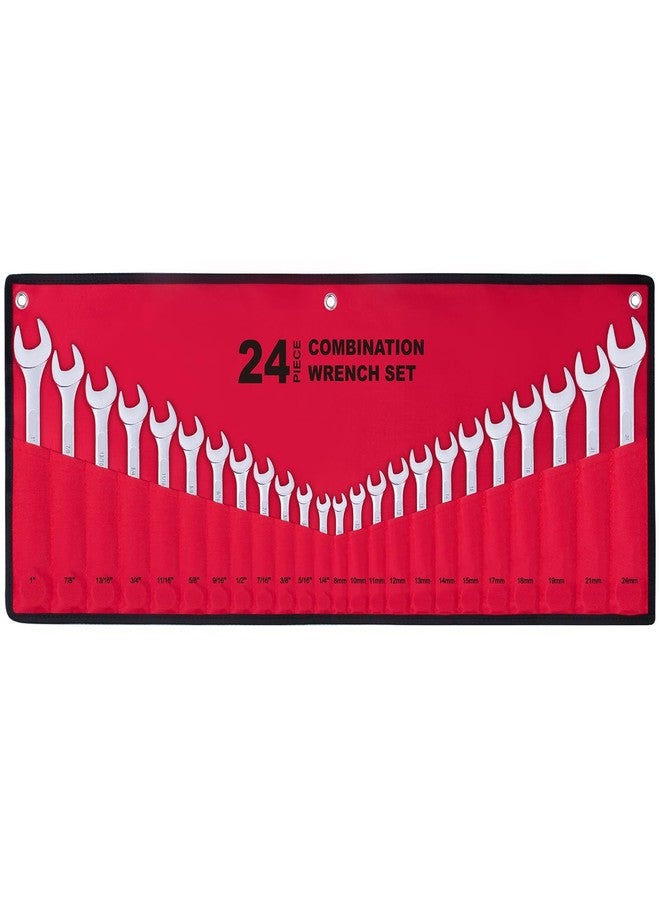 EFFICERE 24-Piece All-Purpose Master Combination Wrench Set with Roll-up Pouch | SAE 1/4” to 1”, Metric 8mm to 24mm | Perfect for General Household, Garage, Auto Repairs, Car, Truck, Boat, and Travel Emergency - Image 1