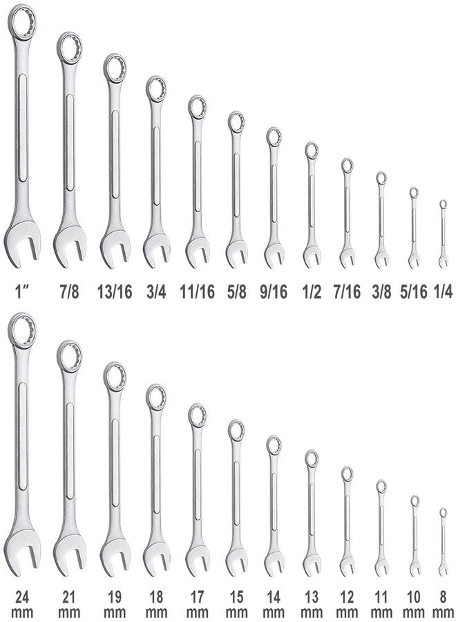 EFFICERE 24-Piece All-Purpose Master Combination Wrench Set with Roll-up Pouch | SAE 1/4” to 1”, Metric 8mm to 24mm | Perfect for General Household, Garage, Auto Repairs, Car, Truck, Boat, and Travel Emergency - Image 2