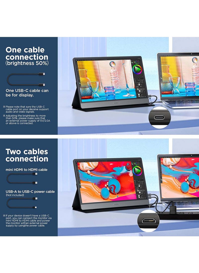 KOORUI - Portable Monitor 15.6inch Laptop Monitor 1080P FHD USB C HDMI Second Monitor IPS Display w/Protective Cover Built in Speakers Travel Monitor, External Monitor for Laptop PC Phone Xbox Switch - Image 1