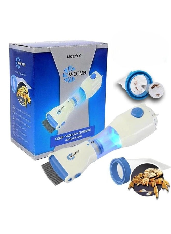 Licetec V-Comb - Electric Head Lice Vacuum Comb, Electric Comb Lice Removal, Head Lice Treatment, Electric Head Lice Comb, Hair Cleaner Is Easy To Use And Suitable For Children - Image 1