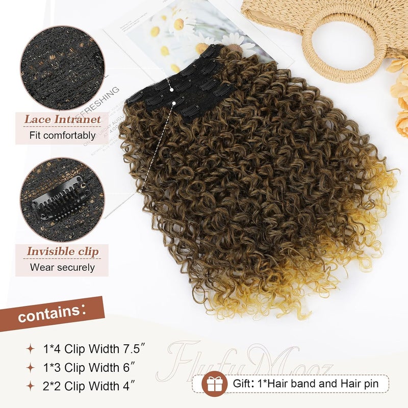 Flufymooz Clip in Hair Extensions, 4PC 100％ Pure Protein Silk Hair Extensions Long Soft Natural Hairpiece 20 Inch Curly Hair Extension for Women-Brown Mix Dirty Blonde - Image 4