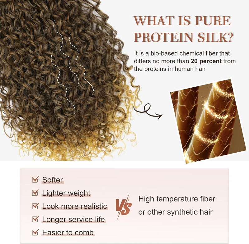 Flufymooz Clip in Hair Extensions, 4PC 100％ Pure Protein Silk Hair Extensions Long Soft Natural Hairpiece 20 Inch Curly Hair Extension for Women-Brown Mix Dirty Blonde - Image 3
