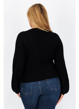 Aqua Women V-Neck Long Sleeves Plain Cut Out Top, Black  - Image 4