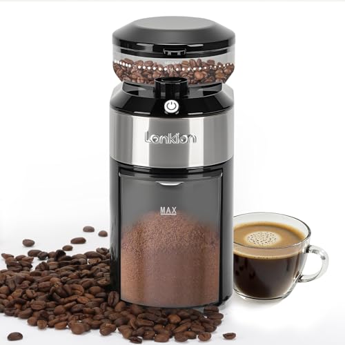 Lonkion Burr Coffee Grinder - Electric Coffee Bean Grinder with 28 Adjustable Grind Settings For 2-12 Cups - Adjustable Coffee Grinders for Home Use - Easy to Use - Stainless Steel - Image 1