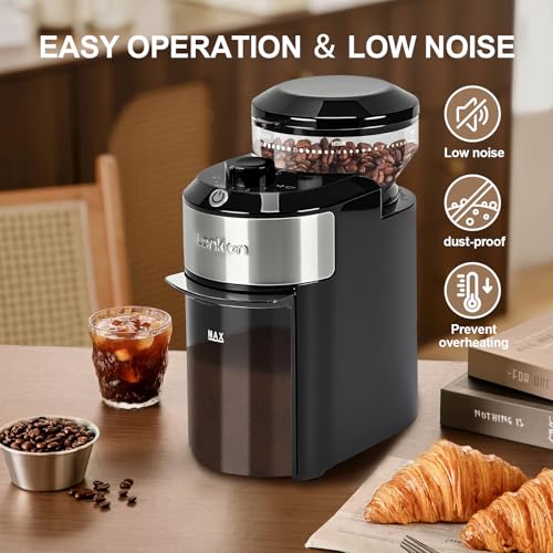 Lonkion Burr Coffee Grinder - Electric Coffee Bean Grinder with 28 Adjustable Grind Settings For 2-12 Cups - Adjustable Coffee Grinders for Home Use - Easy to Use - Stainless Steel - Image 3