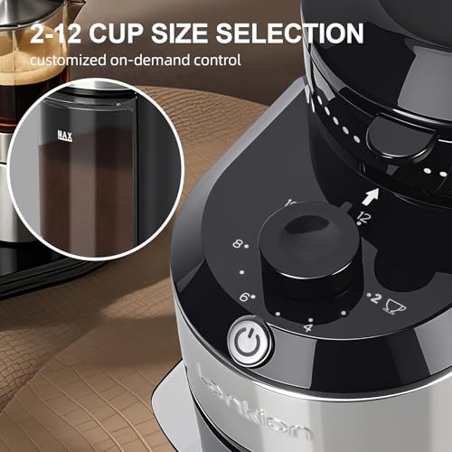 Lonkion Burr Coffee Grinder - Electric Coffee Bean Grinder with 28 Adjustable Grind Settings For 2-12 Cups - Adjustable Coffee Grinders for Home Use - Easy to Use - Stainless Steel - Image 5