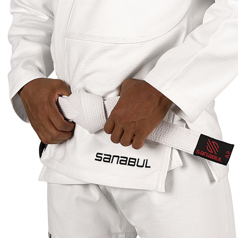 سنابول حزام BJJ للرجال والنساء | حزام جيو جيتسو البرازيلي مع شريط الأكمام المخطط للتصنيف | أطفال جيو جيتسو جي | معتمد من IBJJF (أبيض، A2) - Image 3