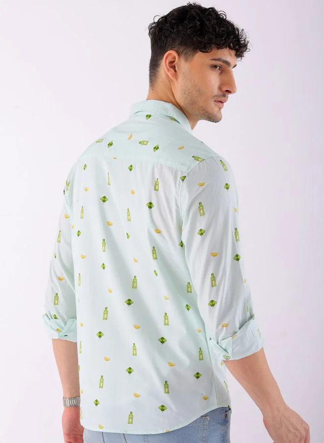 The Indian Garage Co Men Regular Fit Abstract Printed Full Sleeves Cutaway Collar Casual Shirt