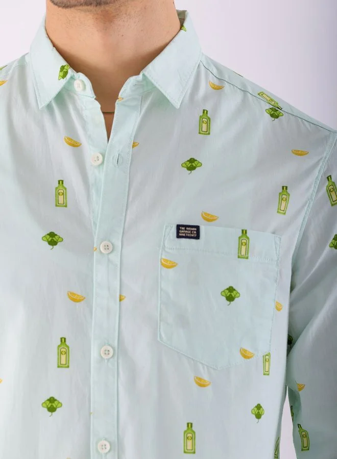 The Indian Garage Co Men Regular Fit Abstract Printed Full Sleeves Cutaway Collar Casual Shirt