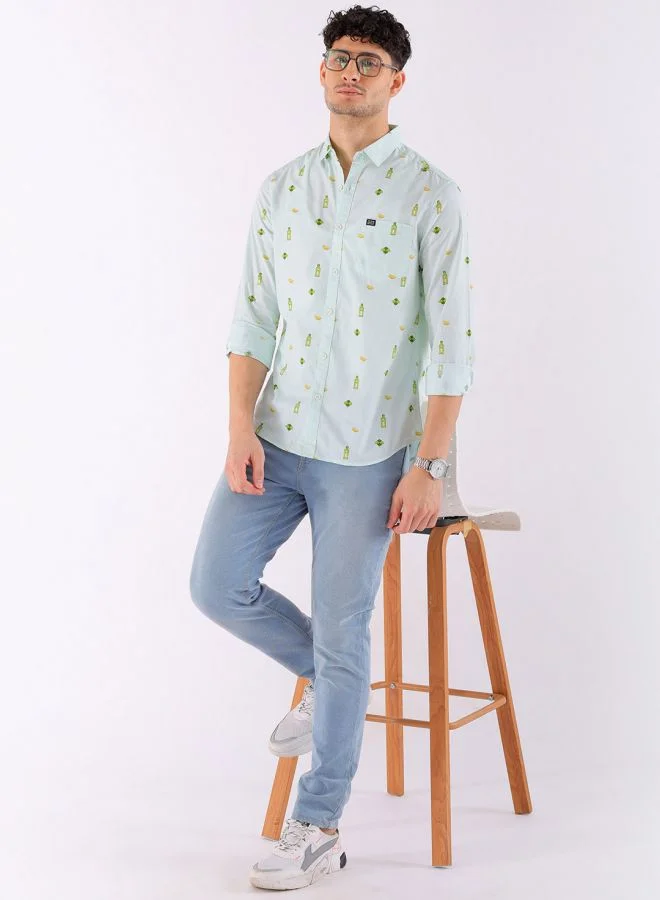 The Indian Garage Co Men Regular Fit Abstract Printed Full Sleeves Cutaway Collar Casual Shirt