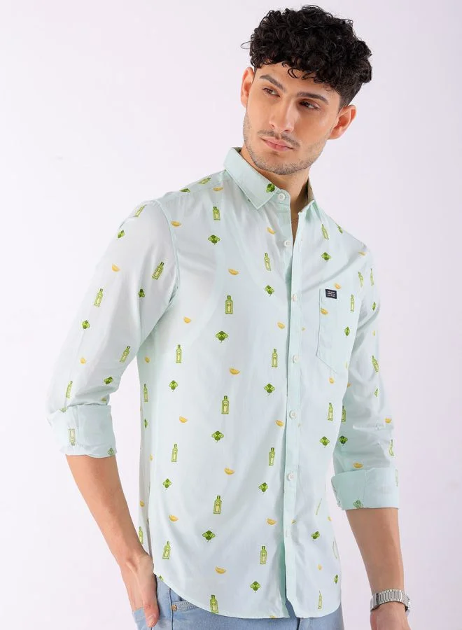 The Indian Garage Co Men Regular Fit Abstract Printed Full Sleeves Cutaway Collar Casual Shirt