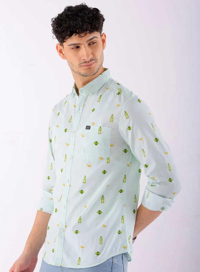 The Indian Garage Co Men Regular Fit Abstract Printed Full Sleeves Cutaway Collar Casual Shirt