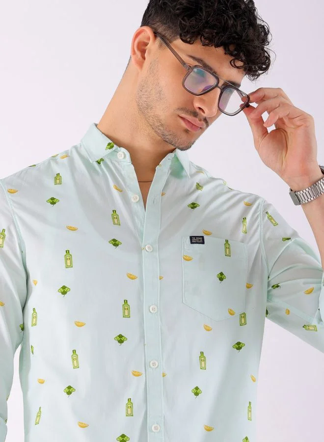 The Indian Garage Co Men Regular Fit Abstract Printed Full Sleeves Cutaway Collar Casual Shirt