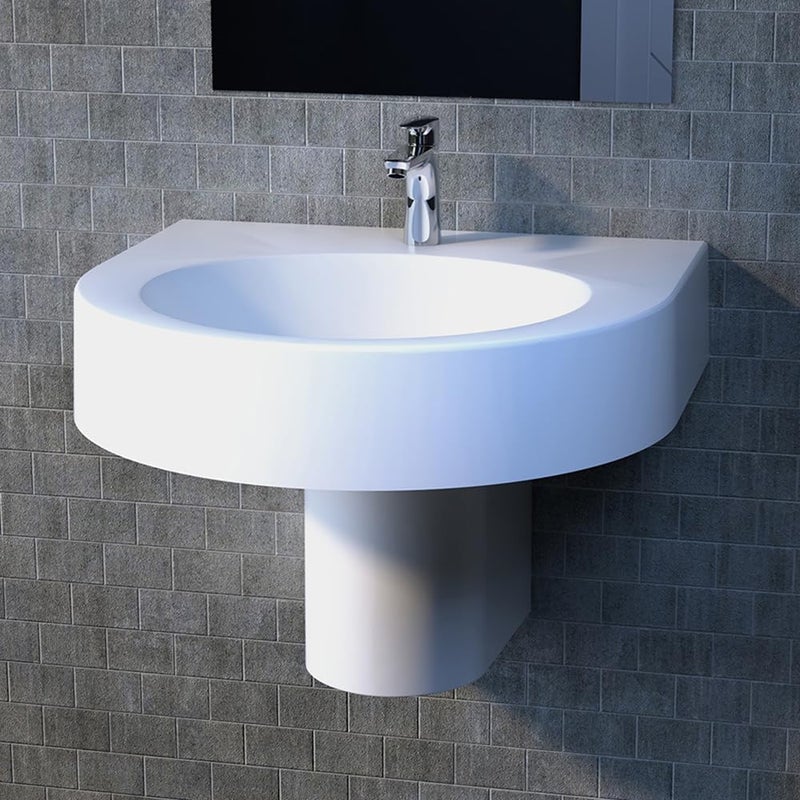 Class J Half Pedestal Washbasin, 56 cm Length, White