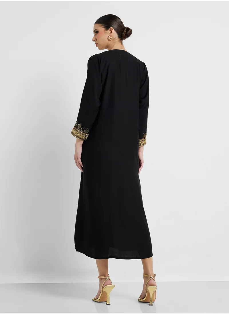 ارابيان كلوزيت Embroidered Open Abaya Wih Belt