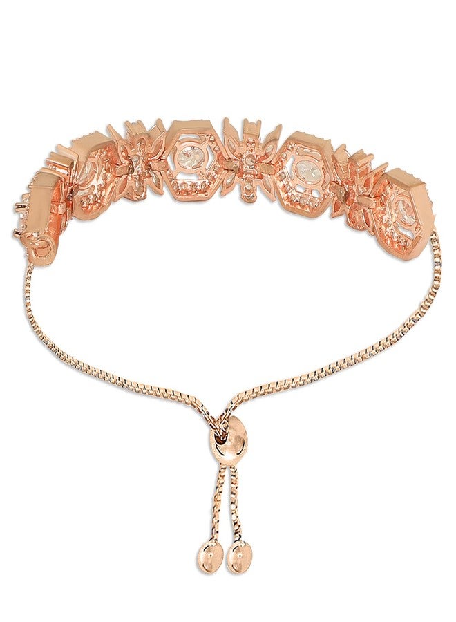 ACCESSHER Rose Gold Plated Adjustable Cord Bracelet with American Diamonds in Geometric Design, Handcrafted for Women - Elegant Jewelry for Casual & Special Occasions - Image 3