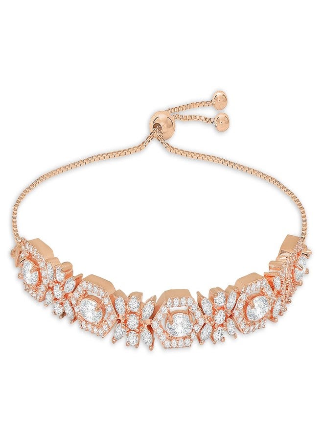 ACCESSHER Rose Gold Plated Adjustable Cord Bracelet with American Diamonds in Geometric Design, Handcrafted for Women - Elegant Jewelry for Casual & Special Occasions - Image 1