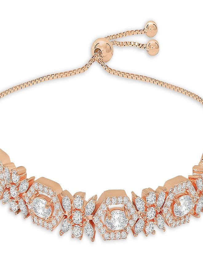 ACCESSHER Rose Gold Plated Adjustable Cord Bracelet with American Diamonds in Geometric Design, Handcrafted for Women - Elegant Jewelry for Casual & Special Occasions - Image 2
