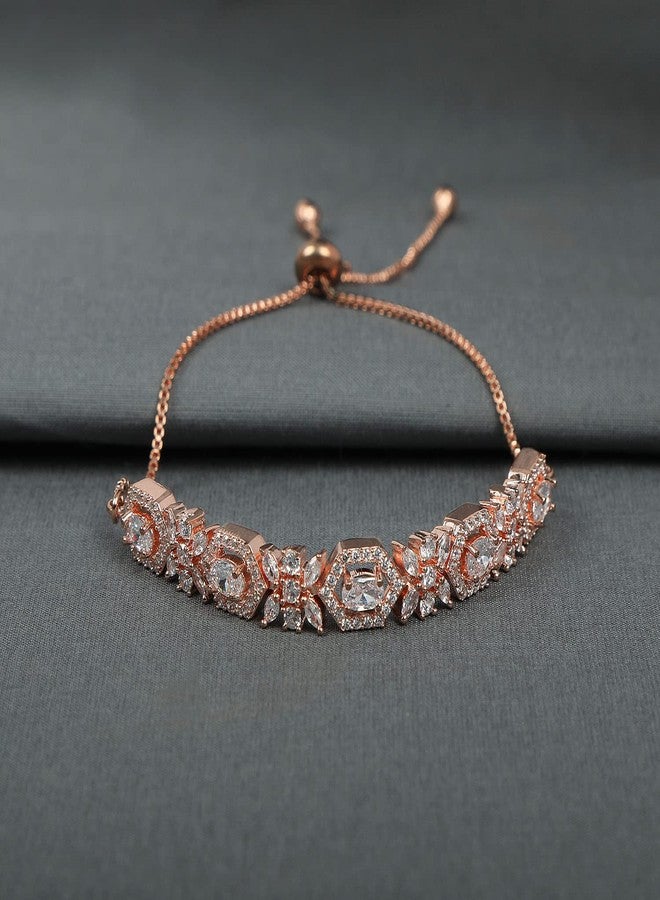 ACCESSHER Rose Gold Plated Adjustable Cord Bracelet with American Diamonds in Geometric Design, Handcrafted for Women - Elegant Jewelry for Casual & Special Occasions - Image 5