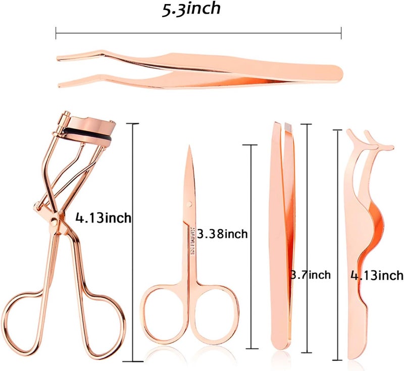 Arroyner 5 Pieces Eyelash Applicator Tool False Eyelashes Applicator Eyebrow Curler Eyebrow Scissors (Rose Golden) - Image 2