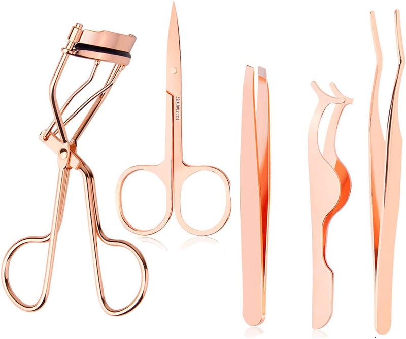 Arroyner 5 Pieces Eyelash Applicator Tool False Eyelashes Applicator Eyebrow Curler Eyebrow Scissors (Rose Golden) - Image 1