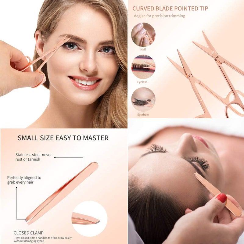 Arroyner 5 Pieces Eyelash Applicator Tool False Eyelashes Applicator Eyebrow Curler Eyebrow Scissors (Rose Golden) - Image 3
