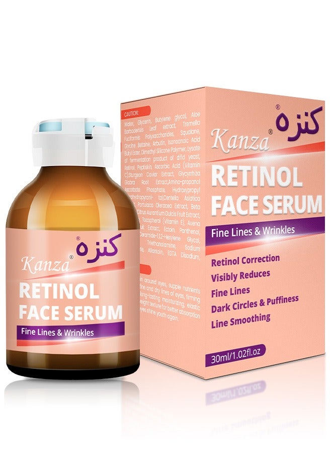 Kanza Retinol Face Serum Anti-Aging Anti-Wrinkle Moisturizer Retinol Serum for Face Eyes & Skin Collagen Face Serum for Fine Lines Dark Circles & Puffiness Moisturizing Hydrating Serum 30ml - Image 1
