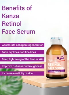Kanza Retinol Face Serum Anti-Aging Anti-Wrinkle Moisturizer Retinol Serum for Face Eyes & Skin Collagen Face Serum for Fine Lines Dark Circles & Puffiness Moisturizing Hydrating Serum 30ml  - Image 2