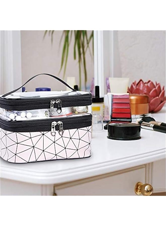 Double Layer Makeup Bag Waterproof Travel Cosmetic Case Portable Zipper Large Makeup Organizer Toiletry Bag for Home, Swimming and Business Trip - Image 2