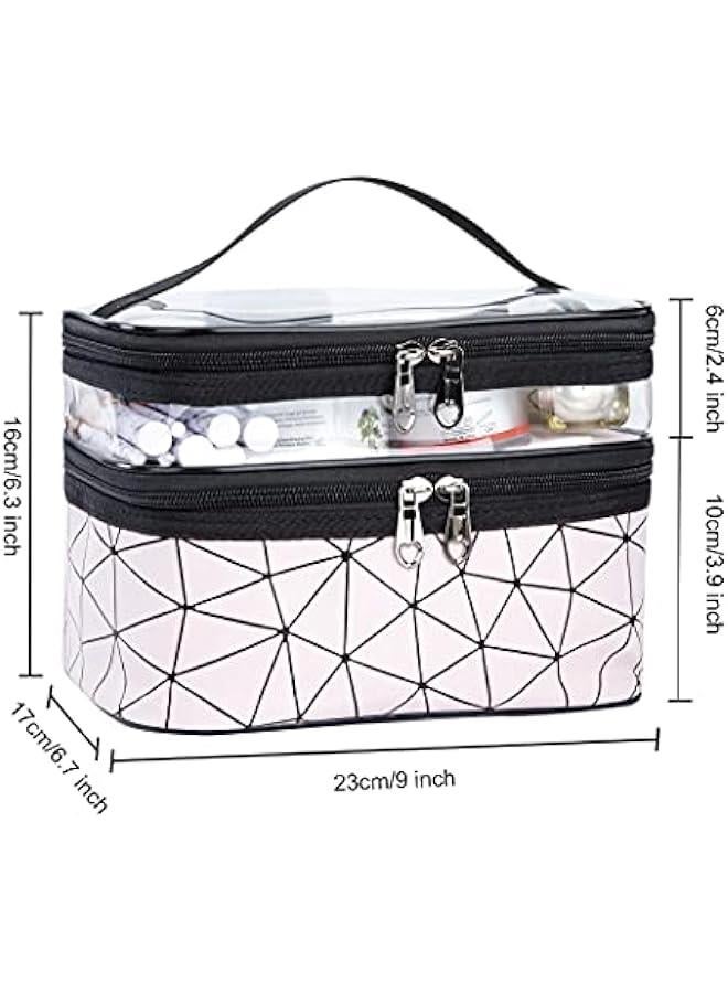 Double Layer Makeup Bag Waterproof Travel Cosmetic Case Portable Zipper Large Makeup Organizer Toiletry Bag for Home, Swimming and Business Trip - Image 3
