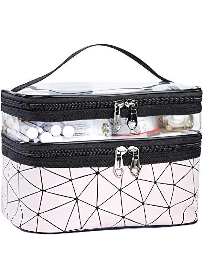 Double Layer Makeup Bag Waterproof Travel Cosmetic Case Portable Zipper Large Makeup Organizer Toiletry Bag for Home, Swimming and Business Trip - Image 1