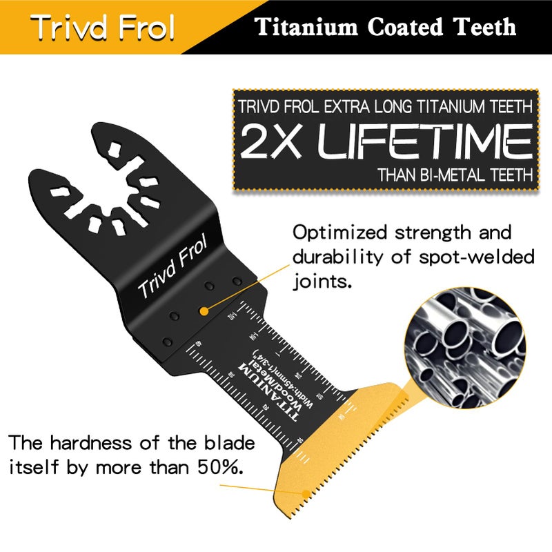 Trivd Frol 50PCS Oscillating Saw Blades, Professional Universal Titanium Multitool Blades for Wood Plastics Metal, Quick Release Multi Tool Blades Kits Fit Dewalt Ryobi Milwaukee Rockwell Fein - Image 3