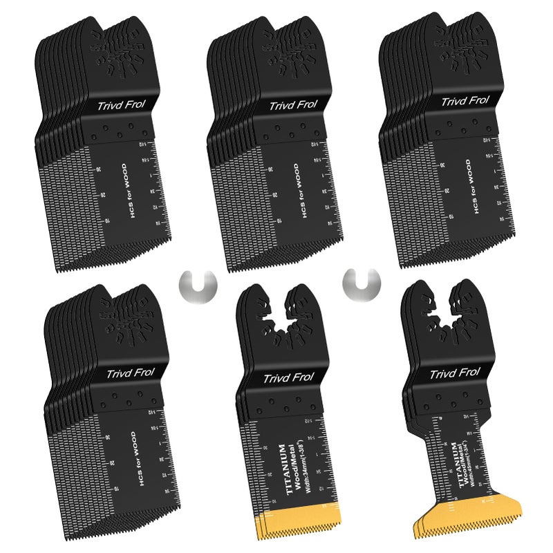 Trivd Frol 50PCS Oscillating Saw Blades, Professional Universal Titanium Multitool Blades for Wood Plastics Metal, Quick Release Multi Tool Blades Kits Fit Dewalt Ryobi Milwaukee Rockwell Fein - Image 1