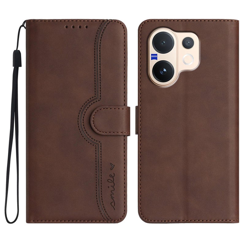 إيروريكس جراب هاتف من الجلد بنمط عالمي لهاتف vivo V60 5G (بني) - Image 1