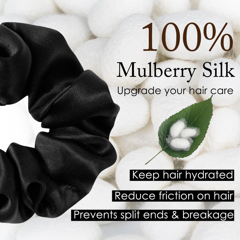 OLESILK 100% Mulberry Silk-Scrunchies for Hair Sleep, Women Grils Silk Hair Ties for Frizz & Breakage Curly Hair, No Damage, Elastics Ponytail Holder, 3 Pack - Image 2