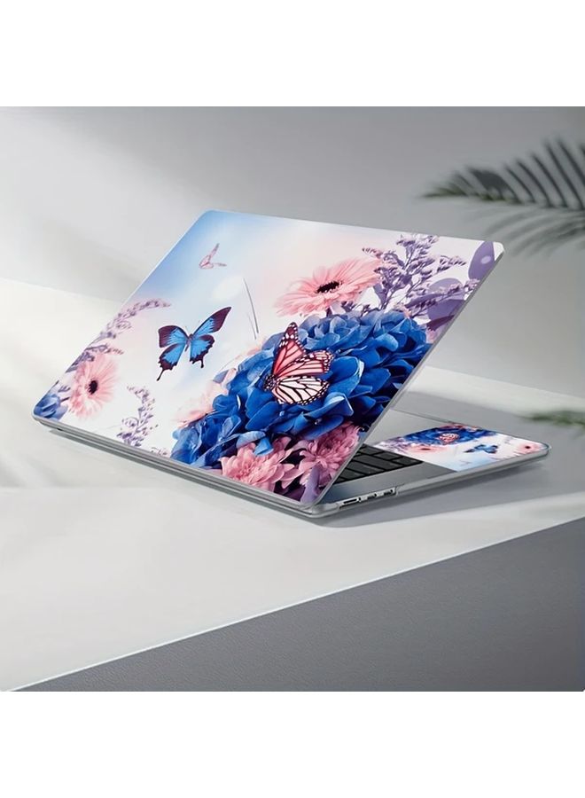 Universal Laptop Skin Decal With Wrist Pad Stickers Size 14 96X10 63 Inch Butterfly Floral Design Easy Apply Remove Bubble Free - Image 1