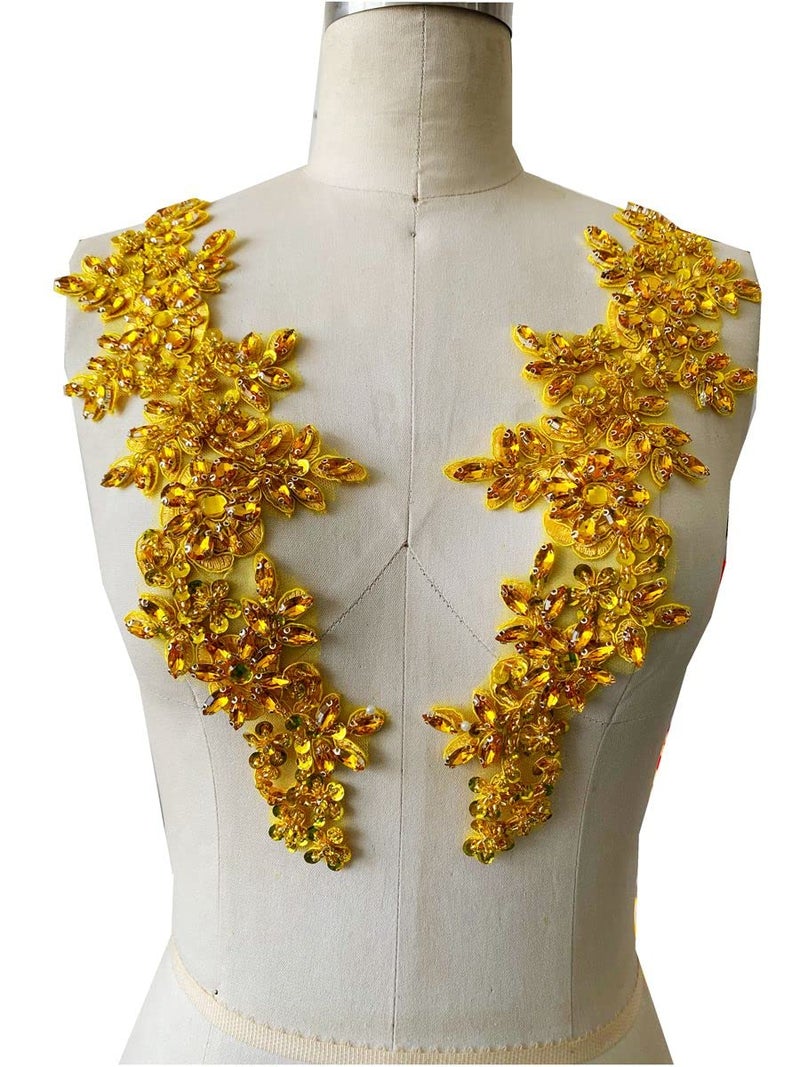 Zbroh زبره يدوي أحمر أبيض أخضر أزرق أحجار الراين تطريز خرز أحجار حواف دانتيل ملصقات إكسسوار لفستان الملابس زوج واحد ذهبي