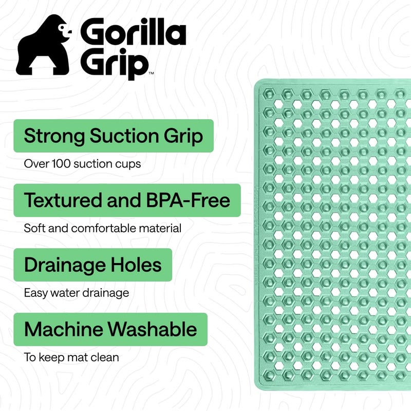 GORILLA GRIP Patented Square Shower Stall Mat, Small Bathtub Floor Mats for Stand Up Showers with Suction Cups and Drainage Holes, Machine Wash, Soft on Feet, Bathroom Accessories 21x21 Inch, Green - Image 2