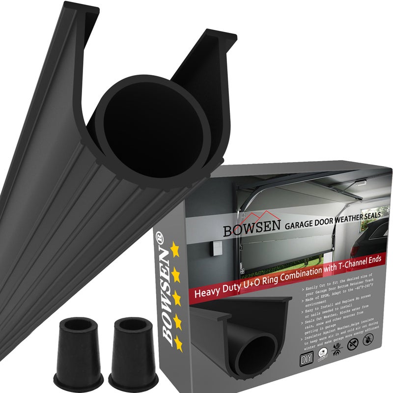 BOWSEN Garage Door Bottom Seals Weatherproof Weather Stripping Threshold Buffering Sealing High Performance EPDM Rubber Resistance Gasket Black 14 Inch TEnd 10FT Long