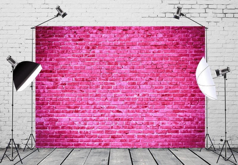 BELECO 7x5ft Fabric Pink Brick Backdrop for Photography Hot Pink Brick Wall Backdrop Background for Girls Lady Women Portrait Photo Shoot Birthday Cake Table Decorations Video Studio Booth Props - Image 2