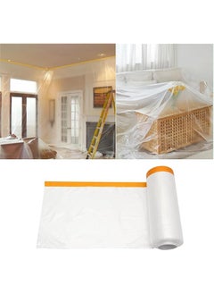 PROMASS promass 1.1M x 20M Tape and Drape, Plastic Drop Cloth Plastic Sheeting with Masking Tape,Waterproof Dust-Proof Protective Masking Film,Prevent Dust Paint Cover for Car,Furniture,Carpet,Floor,Bed  - Image 1